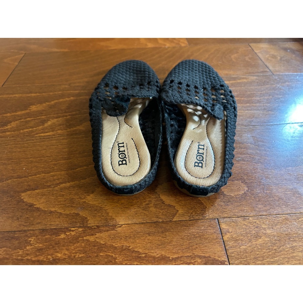 Born Womens Black Woven Fabric Mules Slip On Flats Slides Knit Beach 7 M - Picture 7 of 9